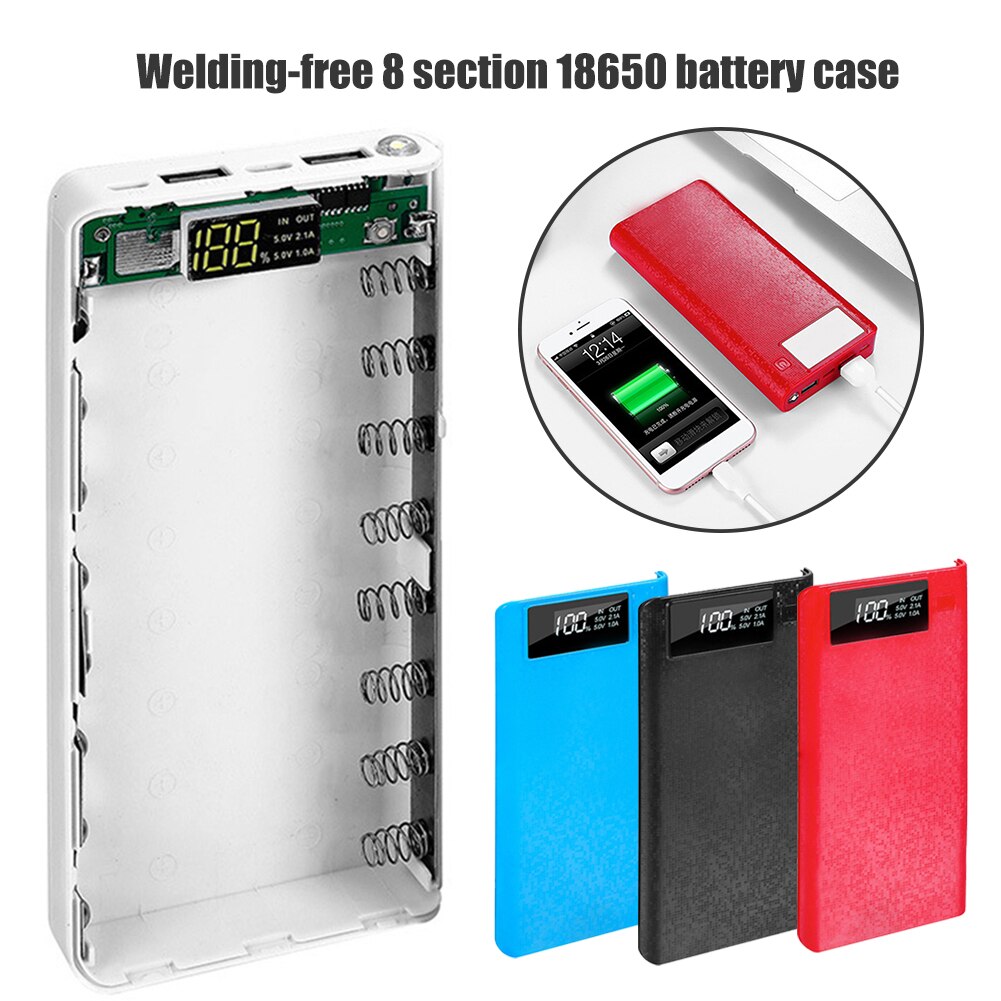 Powerbank-deksel bærbart 18650 batterilader usb type-c lcd display gjør-det-selv mobil powerbank-etui powerbank-etui