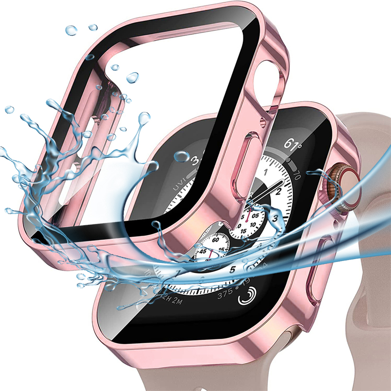 Gehard glazen behuizing voor Apple Watch 45 mm 41 mm 44 mm 40 mm Screenprotector Cover Waterdichte harde bumper iWatch-serie 4 5 SE 6 7 8: RED / 2-3.9 Inches