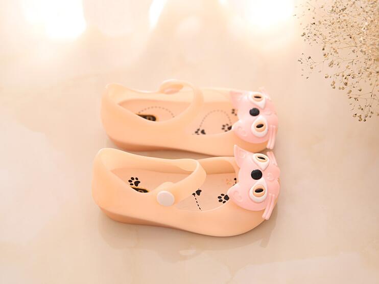 Baby Girls Cute Pattern Jelly Shoes Toddler Kids Summer Candy Color Cute Cat Soft Cartoon Sandals size 24-29: Pink / 11