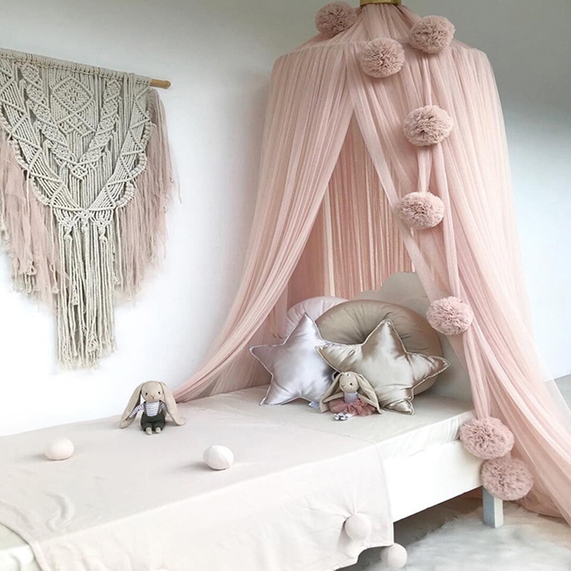 Bebê princesa decoração do quarto guirlanda bola bunting para crianças mosquito chiffon bola pingente do bebê acessórios de cama