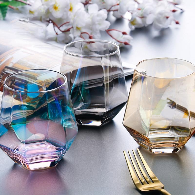 justdolife Whiskey Glass Flat Bottom Rock Glass Hexagon Drinking Glass Whiskey Wine Vodka Bar Club Beer Wine Glass