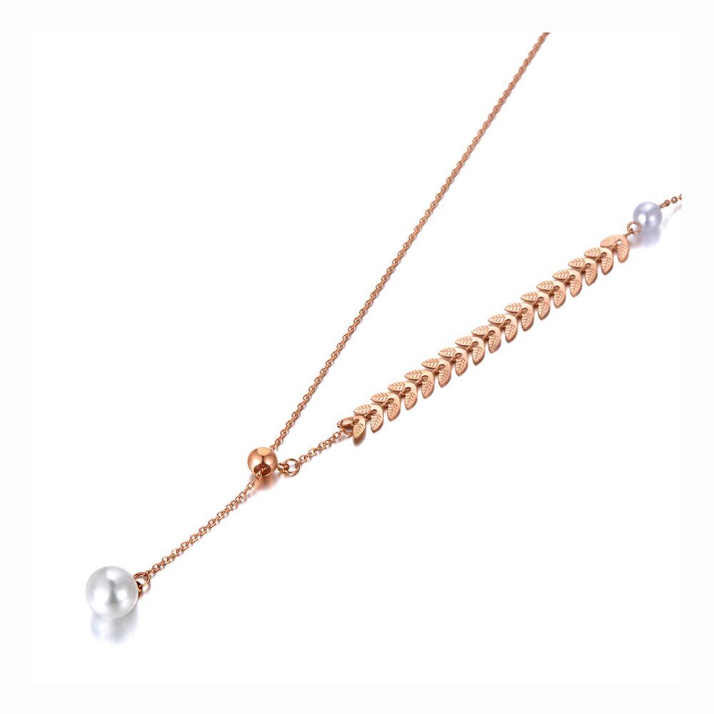 Lokaer-collier ras du cou avec perles blanches, style bohémien, pour femmes et filles, avec des feuilles chics, pendentif à breloque, N20097: Or Rose Couleur