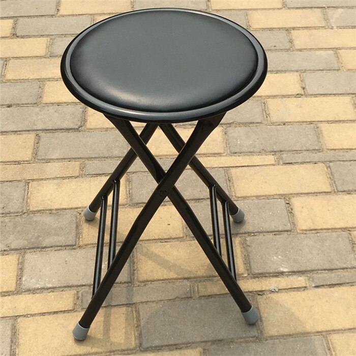 Taburete plegable de Taburete pequeño portátil puede deng Silla de silla taburete de plástico reforzado hogar taburete diao deng: Black Leather