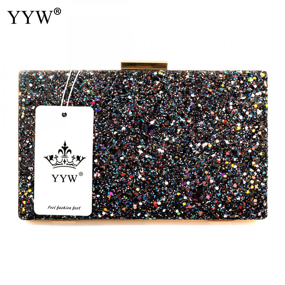 Sequined female Clutch Bag Evening Party Bag Handbag Women Shoulder messenger crossbody Bag Two Chain bolsa feminina: Black