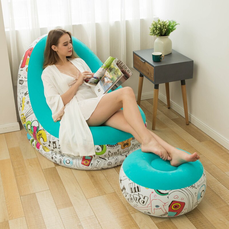 Inflatable Flocking SOFA NAP bed chair with footrest combination SOFA foldable lounger