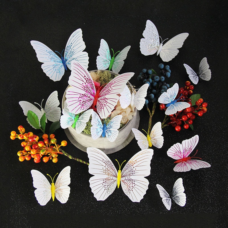 12 Stücke magnetisch 3D drei-dimensional Schmetterling Kühlschrank Mauer Aufkleber PVC dekorativ Zubehör Zimmer Dekoration