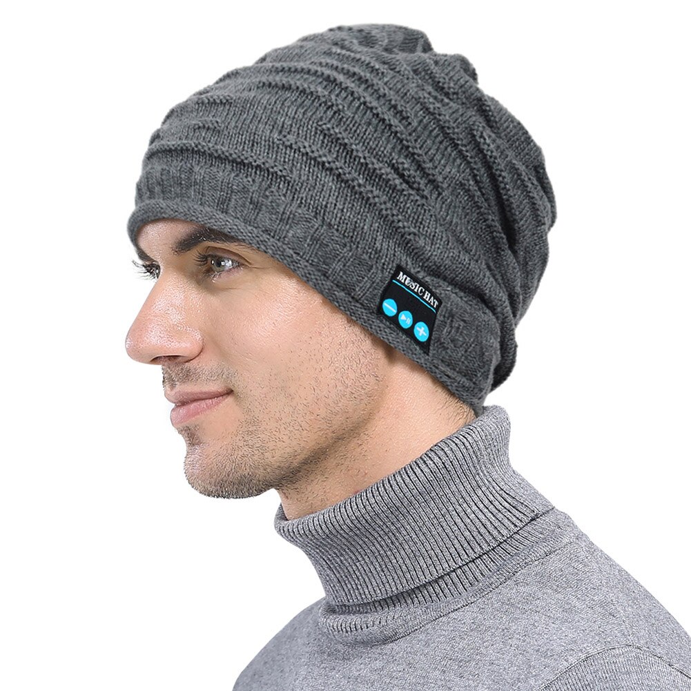 Bluetooth musik strik beanie hat trådløs smart varm cap headset højttaler med mikrofon  x85: Grå