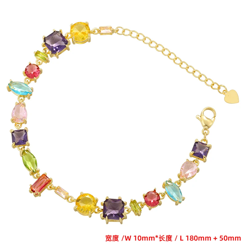 ZHUKOU 18K Golden Plated Colourful Crystals Collarbone Necklace Ladies Beaded Bracelet Ladies Jewellery:VL585 VL586: Rhodium Plated