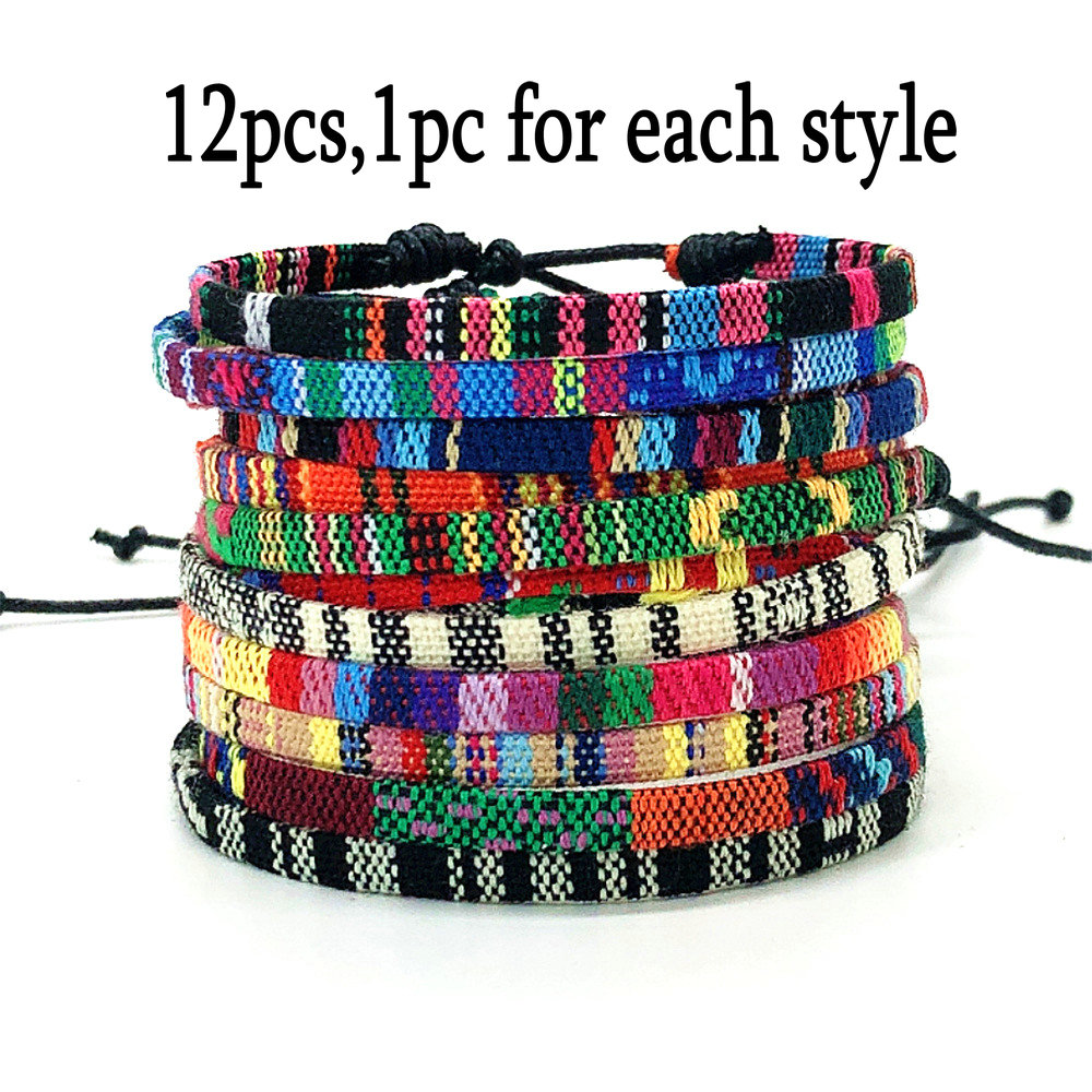 Nueva pulsera de amistad de tela tejida Bohemia Vintage europea para mujer, pulsera trenzada étnica de Nepal, de joyería para hombres y mujeres: PLATEADO