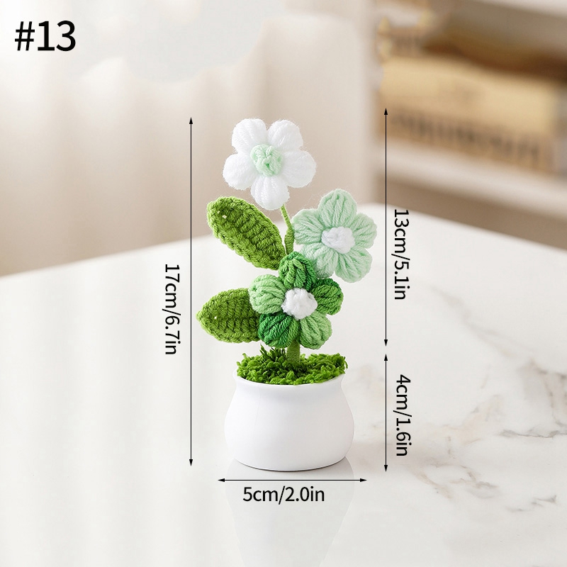 Plantas en macetas pequeñas de ganchillo hechas a mano, bonita flor de simulación, decoración Interior de escritorio para oficina y coche, de flores artificiales: Oro