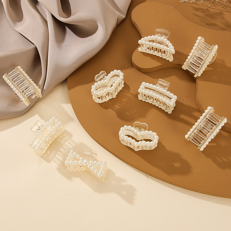 Pearls Beads Hairpin for Women Small Size Hair Claw Barrettes Headwear Horsetail Crab Hair Clip Hair Accessories