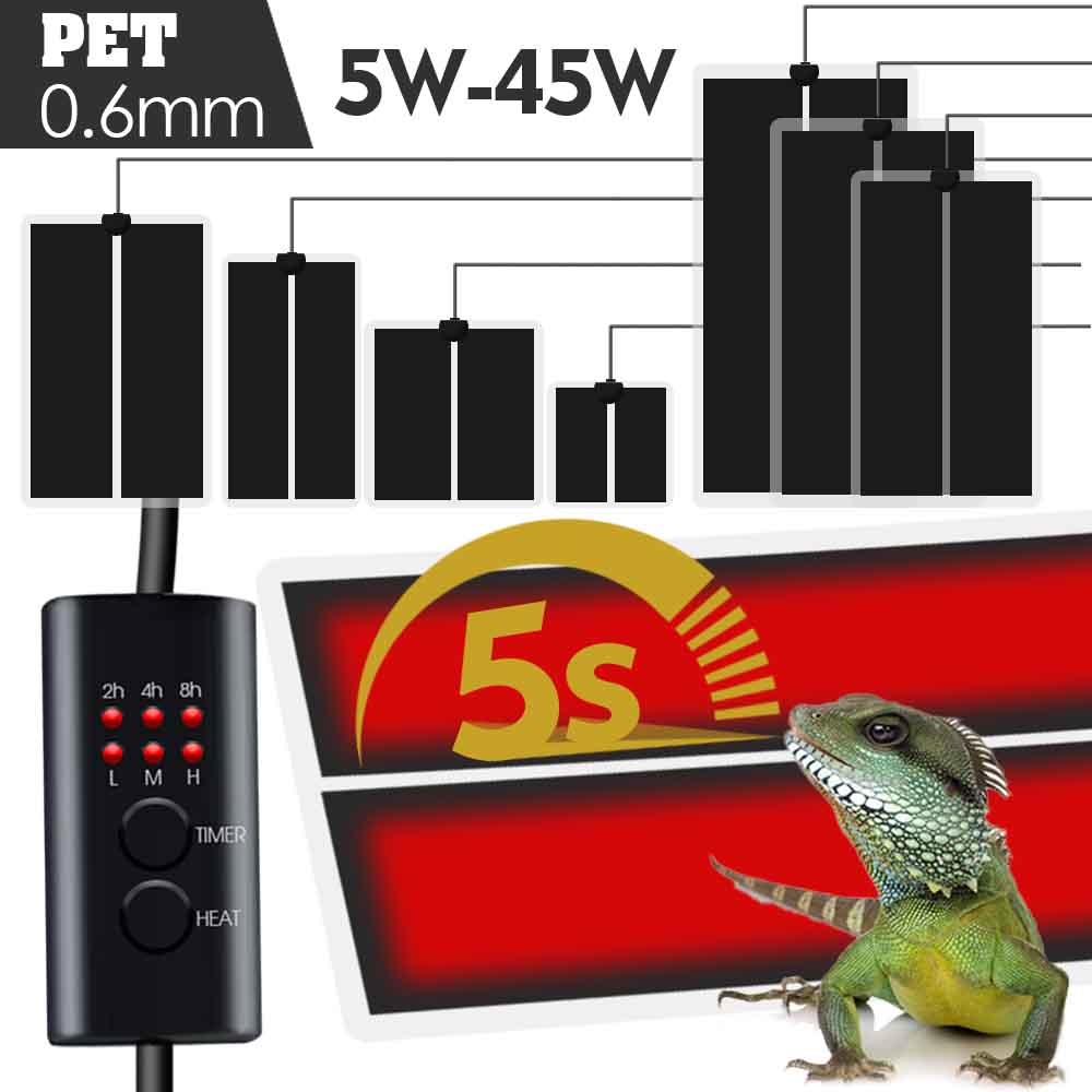 Almohadilla calefactora para plantas de 45W-5W, calentador de reptiles con sincronización de 2/4/6H, controlador de temperatura de 3 engranajes para calentador de terrario de jardín interior