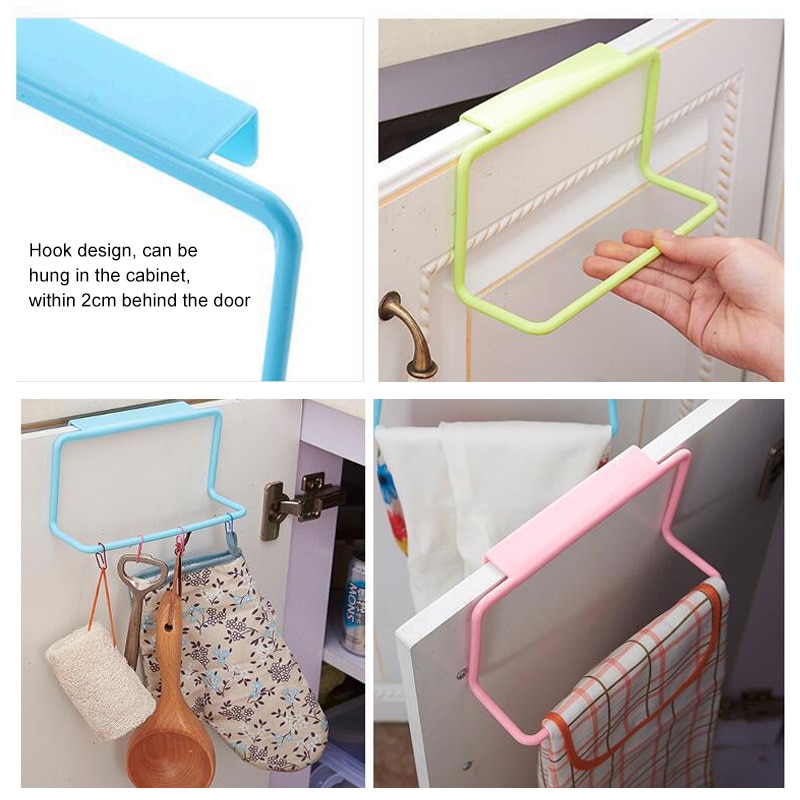 1Pcs Plastic Hanging Holder Towel Rack Multifunction Cupboard Cabinet Door Back Kitchen Accessories Home Storage Organizer