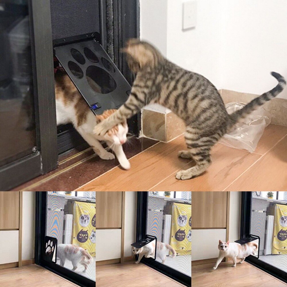 Puerta de plástico con cerradura de 4 vías para mascotas, perros grandes, gatos, puertas de seguridad para ventanas, puertas de seguridad, túnel para mascotas, valla para perros, puerta de acceso libre para el hogar