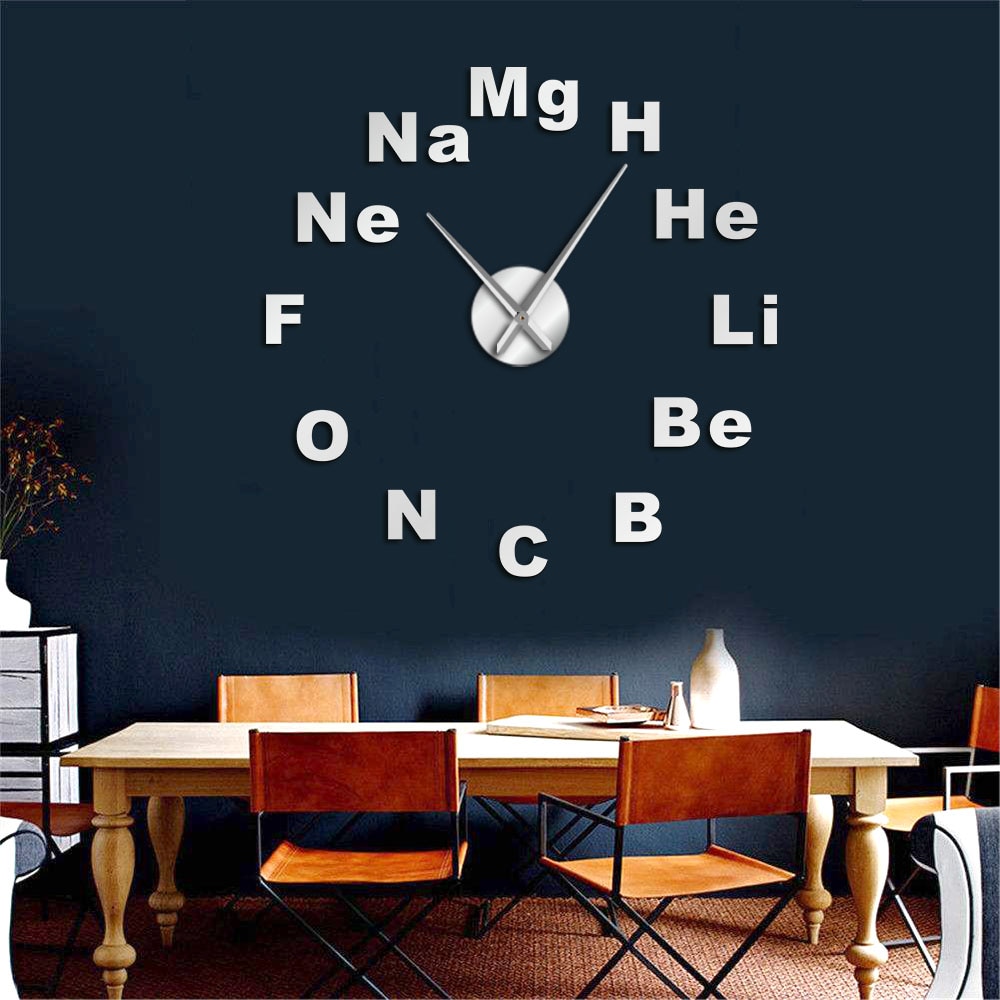 Periodic Table of Elements DIY Giant Wall Clock Chemistry Science Mirror Stickers Frameless Large Wall Watch Classroom Decor Art