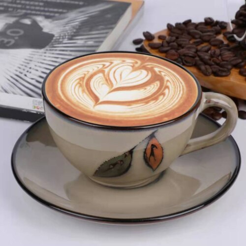 European Style Glaze Starry Sky Ceramic Coffee Cup Cappuccino Latte Fancy Coffee Garland Cup and Saucer Set: Starry sky leaves