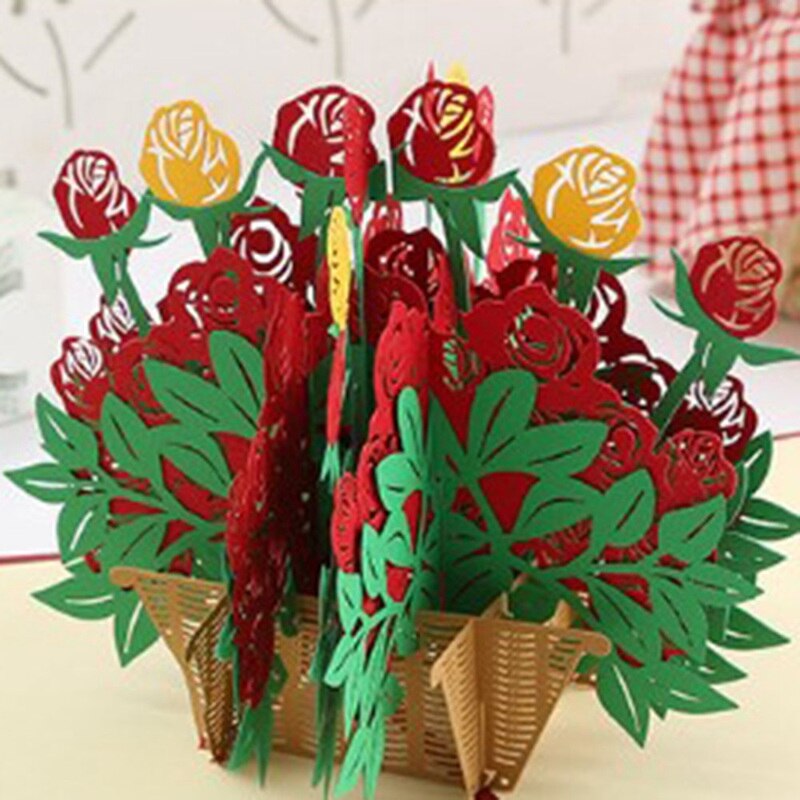 Carte de vœux en papier Rose Pop-up 3D, , romantique pour la saint-valentin