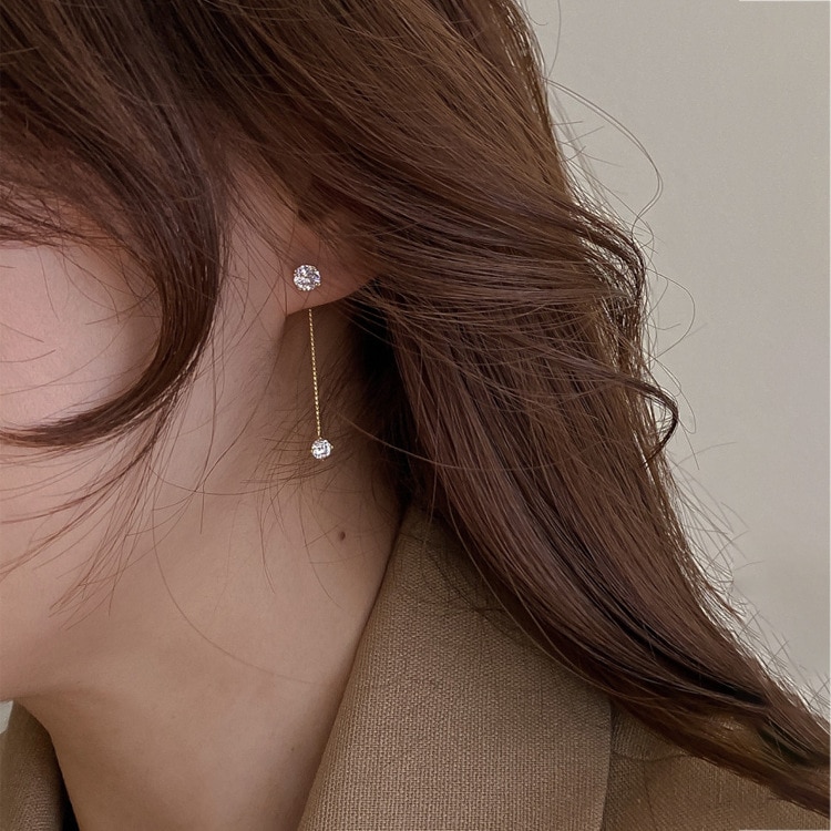 Simple Zircon Long Earrings Front And Back Delicate Korean Brincos Femme Jewelry