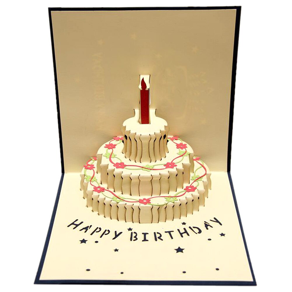 3D Pop-Up Cards Birthday Card for Girl Kids Wife Husband Birthday Cake Greeting Card Postcards Card Envelope Stickers: B