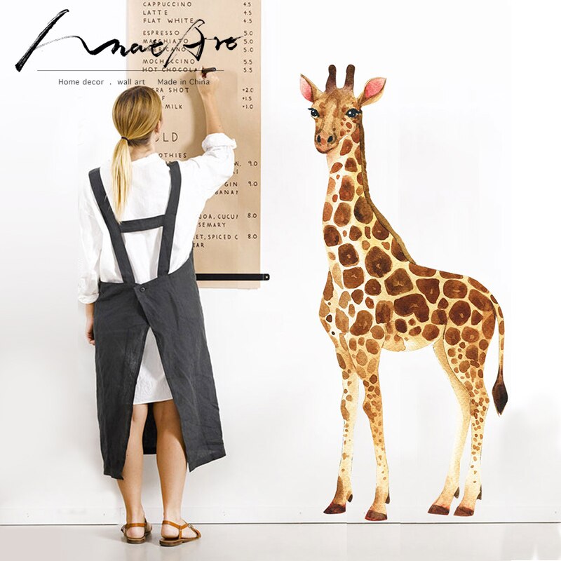 Żyrafa naklejki na ścianę nadruk, akwarela naklejki na pokoje dla dzieci dekoracja robić domu z motywem zwierzęcia akcesoria diy artystyczne nalepki ścienne pokój dziecięcy