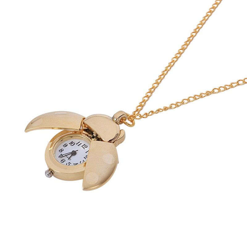 Retro Zeven-Ster Lieveheersbeestje Student Zakhorloge Kind Horloge Cartoon Opknoping Klok Zwart Red Dot Dubbele Open Ketting Fob horloges