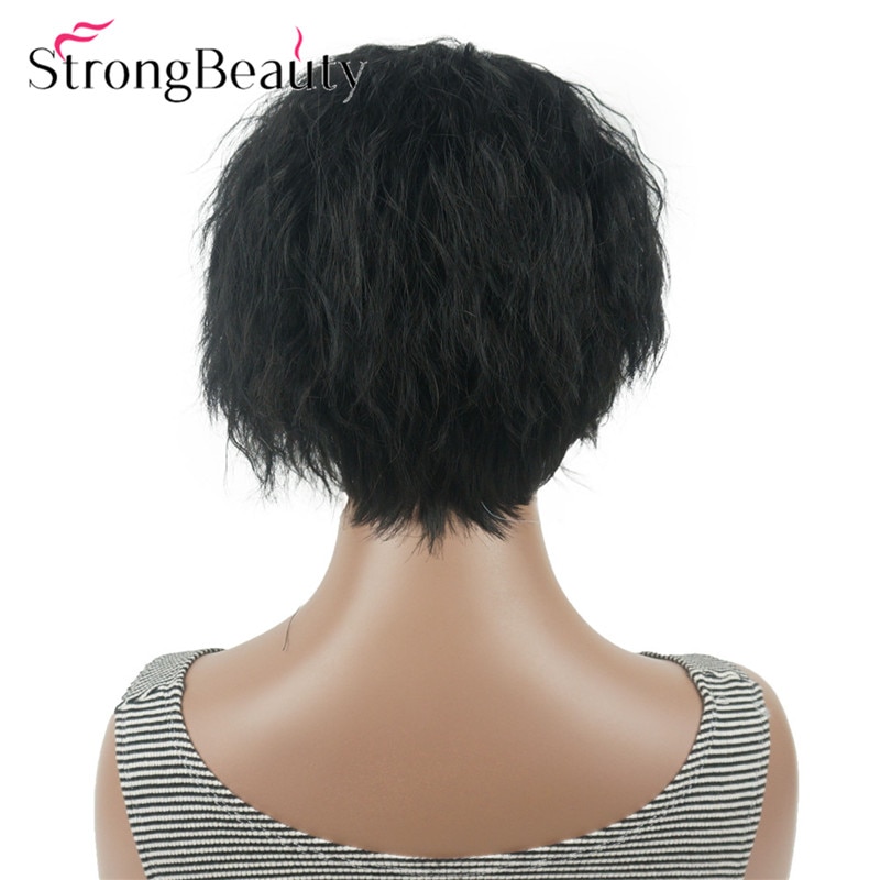 StrongBeauty Short Natural Curly Wigs Asymmetrical Side Bang Synthetic Women Hair Heat Resistant Wig