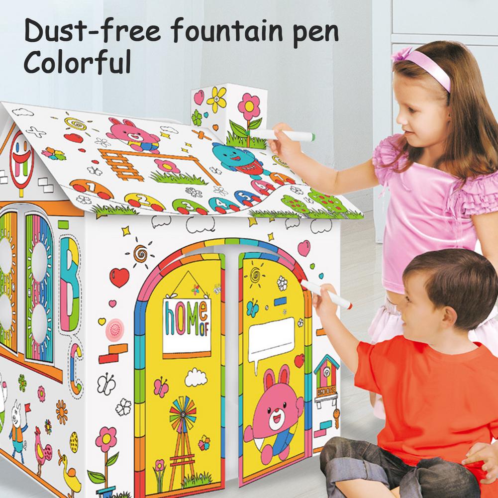 DIY 2,2 pies de alto cartón grande para colorear, manualidades creativas, proyecto de Casa de juego, montar y pintar, juguetes educativos para niños
