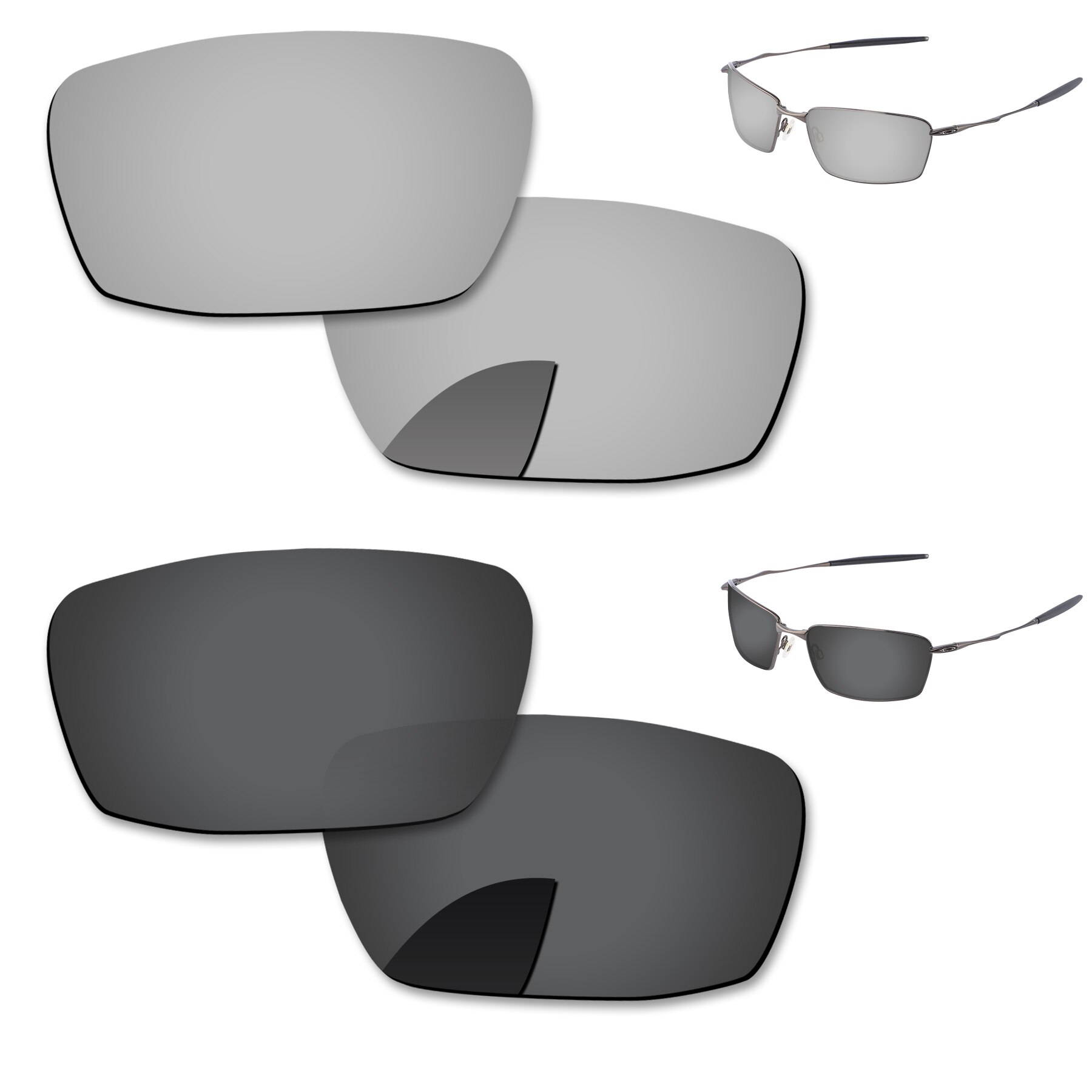 Alphax Vervanging Lenzen Voor-Oakley Vierkante Snorhaar Zonnebril Gepolariseerde-Meerdere Opties: 2 Pairs-Black-Silver
