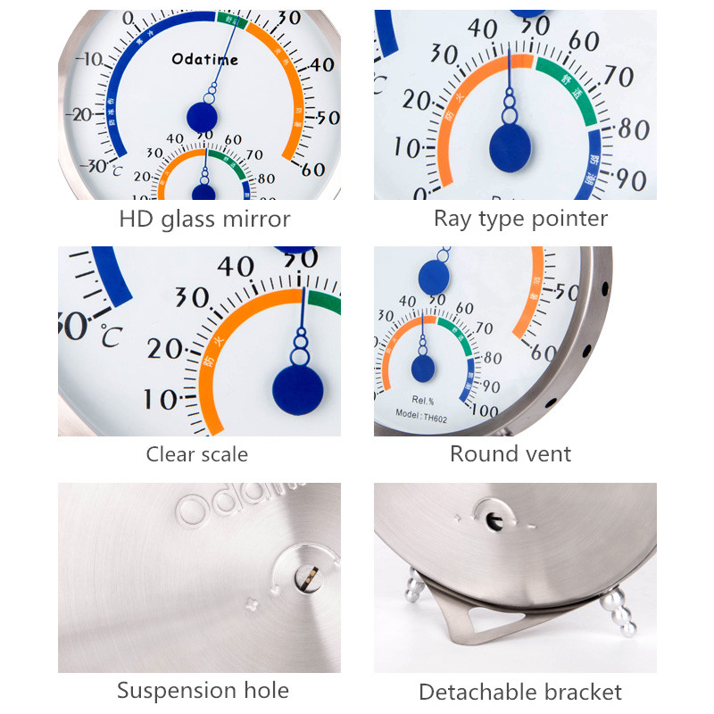 Odatime 3 Types Thermometer/Hygrometer Stainless Steel Standing/Wall Mounting Temperature Humidity Meters Instrument Tools