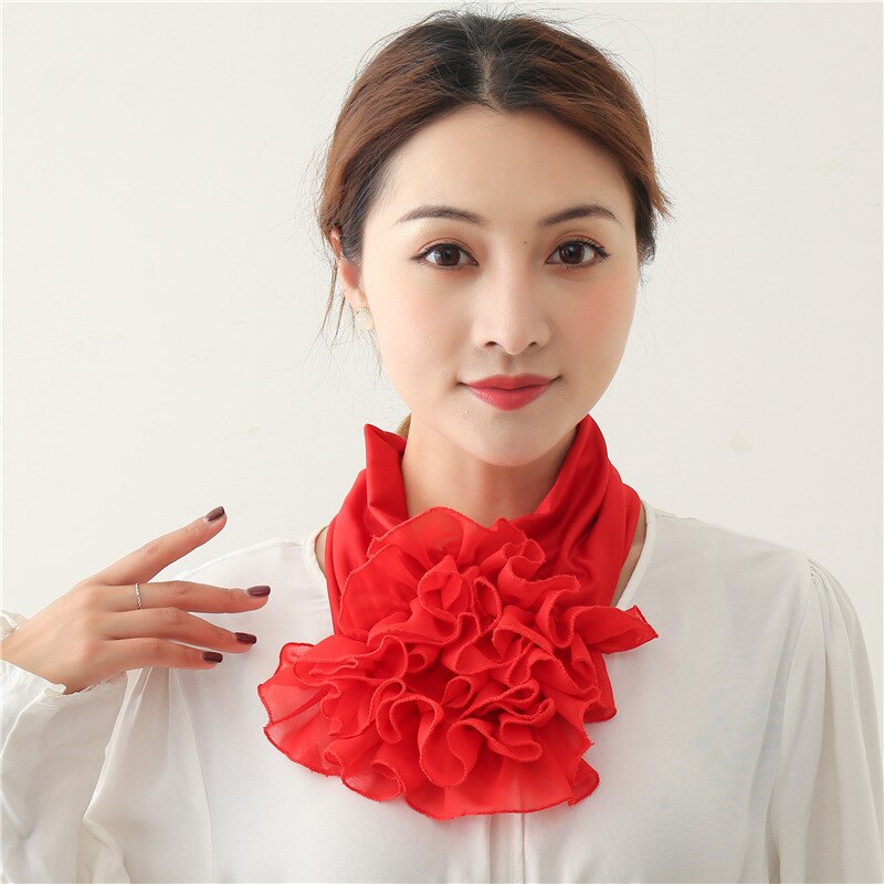 Floral Neck Ring Scarf Chiffon Collar Tie Women Muslim Hijab Hat Indian Turban Solid Lady Office Neckerchief Headband Scarves: R