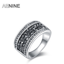 AENINE Mode Strass Ringen Sieraden Pave Instelling 5 Rijen Gray Oostenrijkse Crystal Ring Voor Vrouwen Anel R150160283P