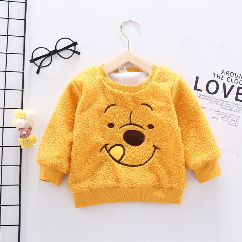 Ienens baby vinterkläder pojkar tröjor barn tecknad sweatshirt kläder varma hoodies 1 2 3 4 år tjej plus sammetstoppar