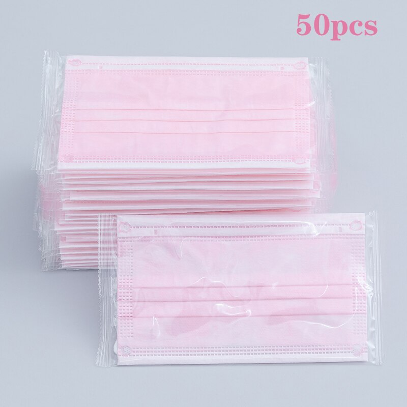 10/50/100 pièces masque facial emballage indépendant masque facial jetable masque de 3 couches Non-tissé fondu masque soufflé masque de couleur adulte: pink 50pcs