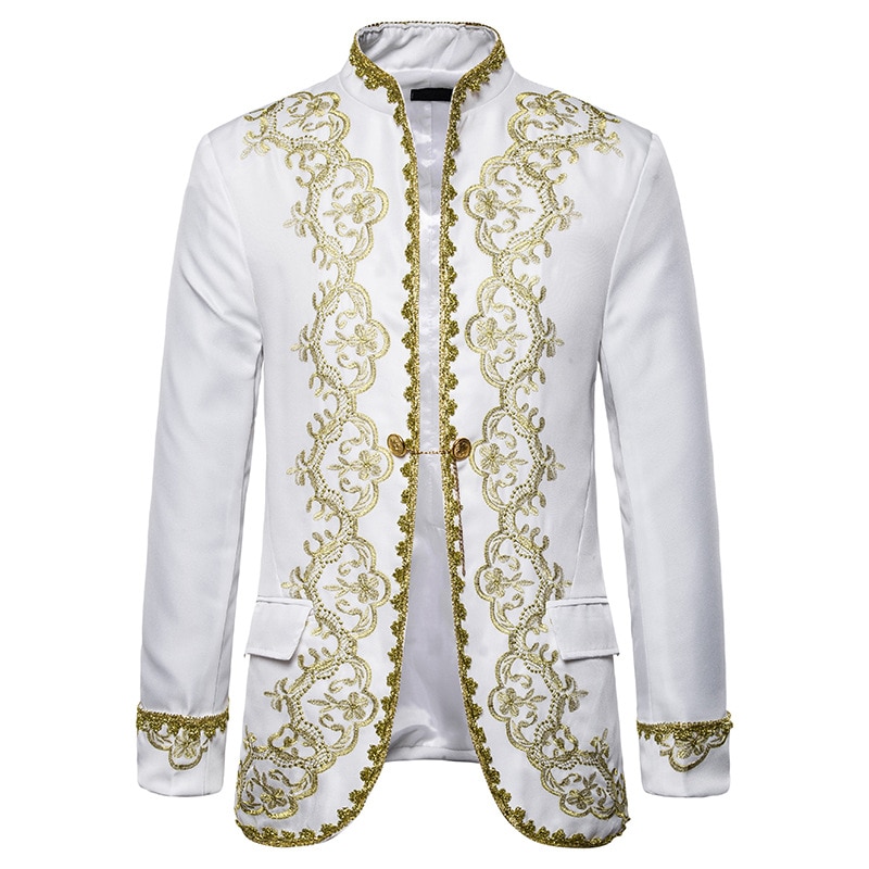 Men Red Blazer Gold Embroidery Baroque Mens Blazer Luxury Dress Blazers Men Performance Stage Palace Costume Men Blazer Hombre