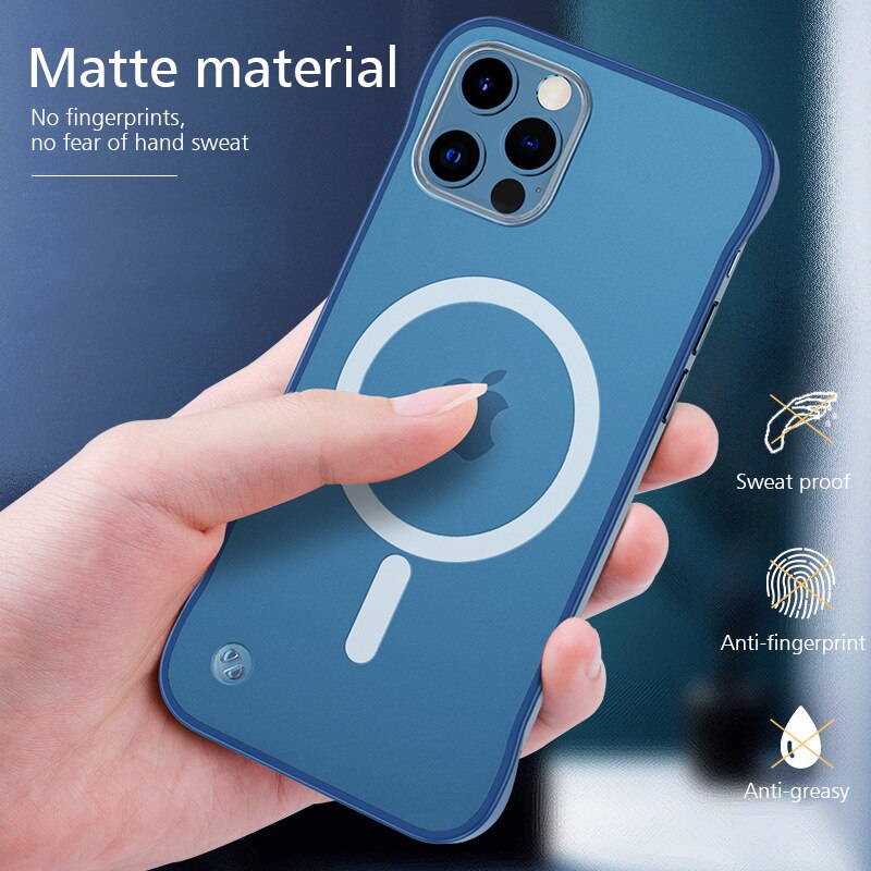 Magnetic frameless case For iphone 12 Pro Max mini Matte Back Cover No Fingerprint case For Apple iphone 6.1 6.7 accessories