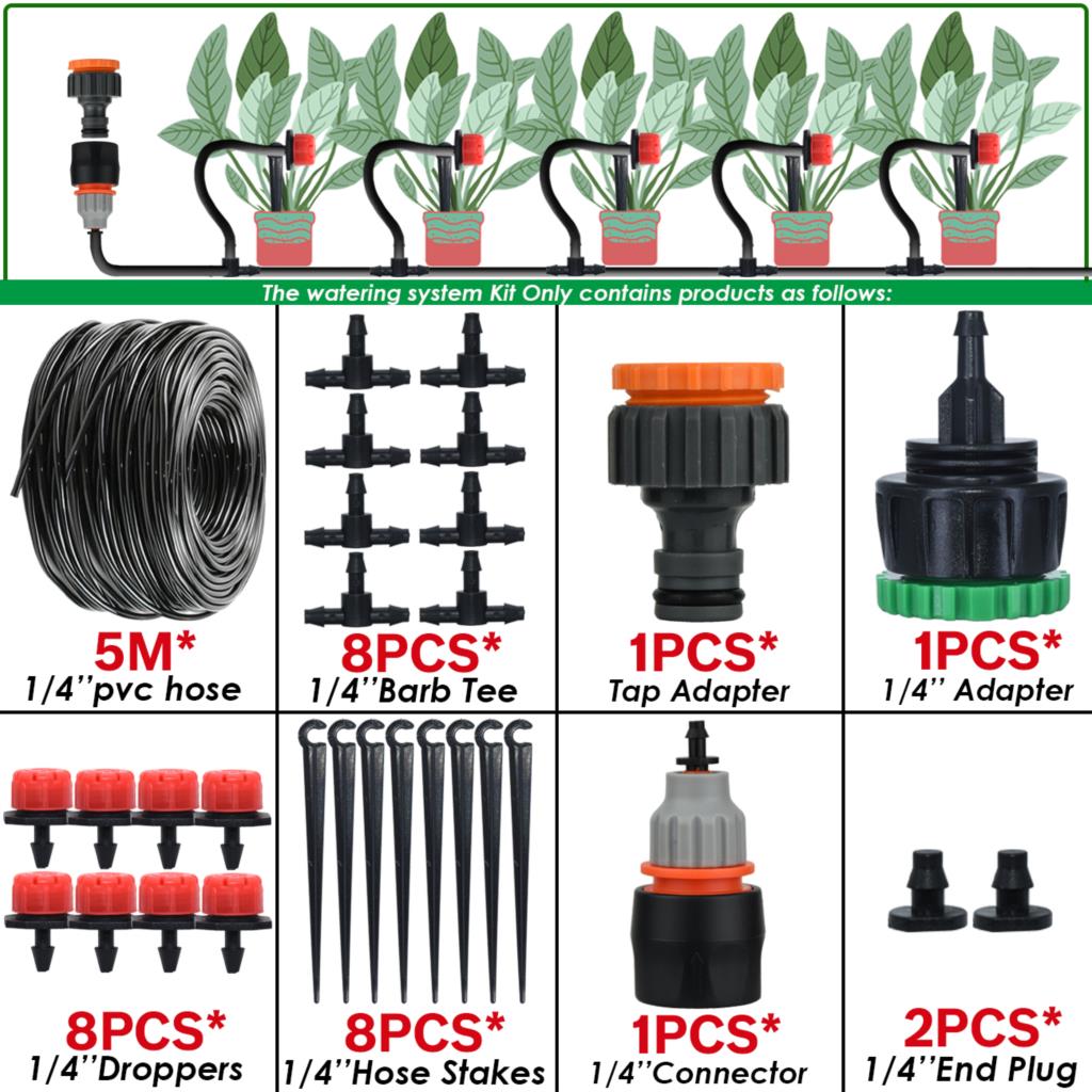 Sprycle 5-50M Greenhouse Automatic Self Watering System Kit 4/7mm Garden Micro Drip Irrigation Dropper DIY for Pot Plants Lawn: WHITE