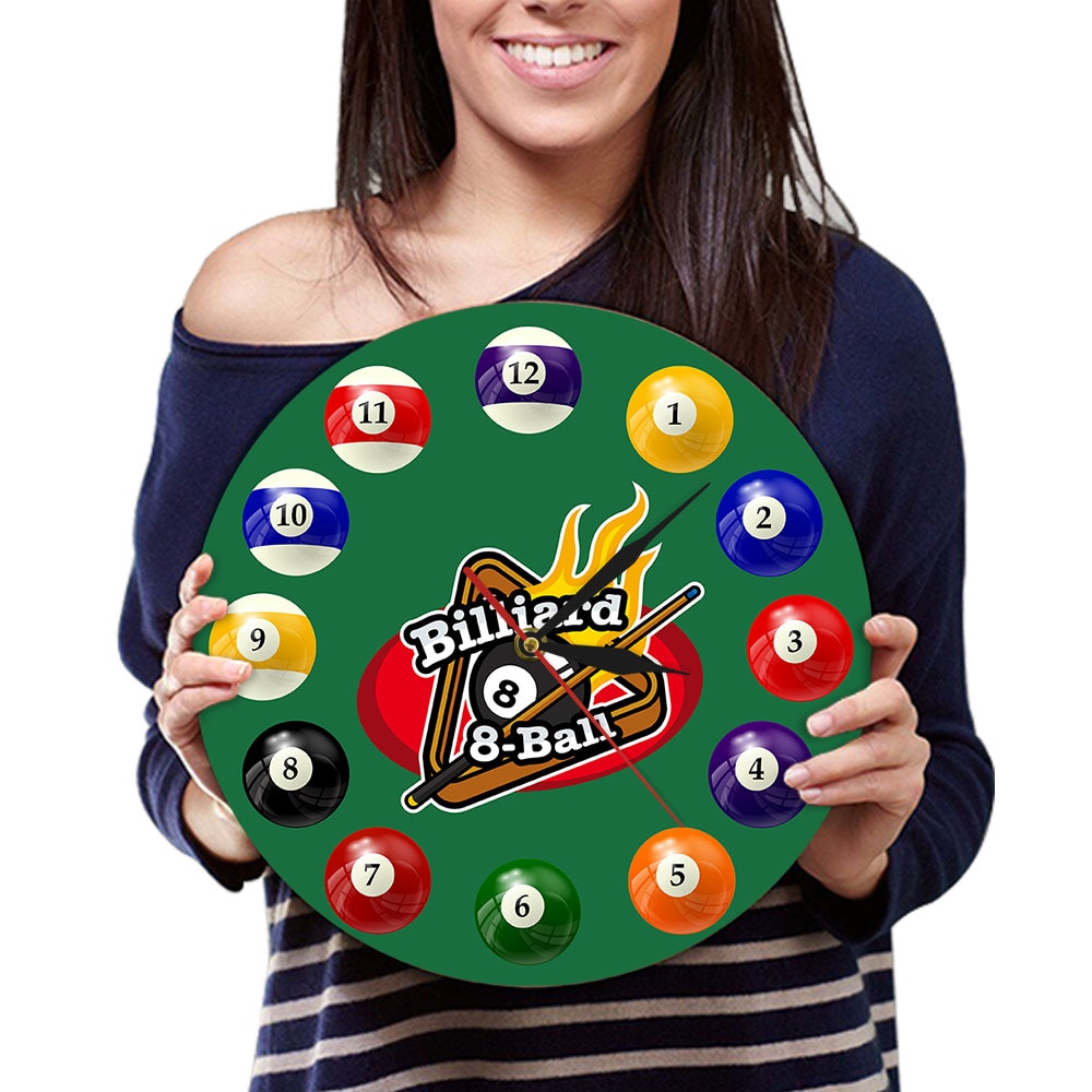 Biljardbollar färgglada väggklocka pool snooker sportklocka pool hall spelrum inredning modern väggklocka biljardspelare