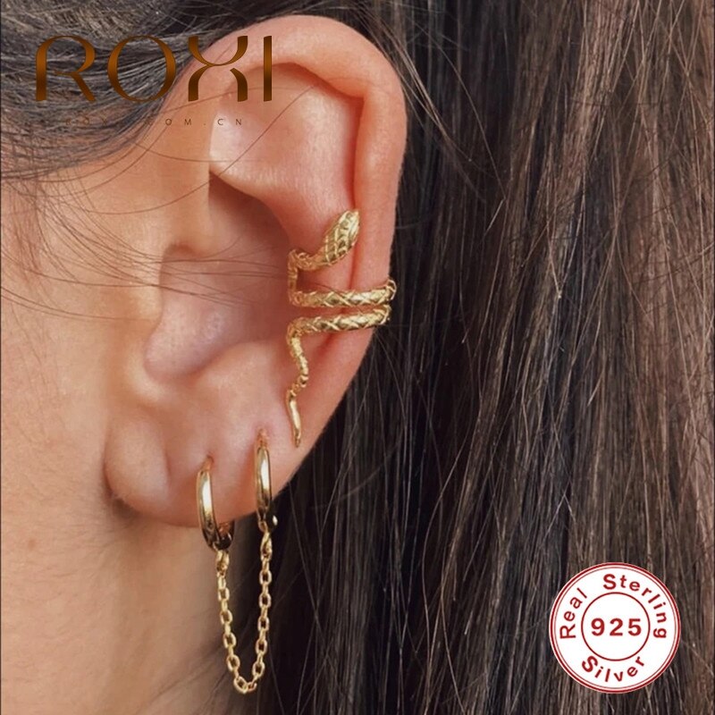 ROXI Handschellen Runde Doppel Band Ohrringe für Frauen Mädchen Punk Jäzehn Schmuck Pendientes Knorpel Ohrring Silber 925