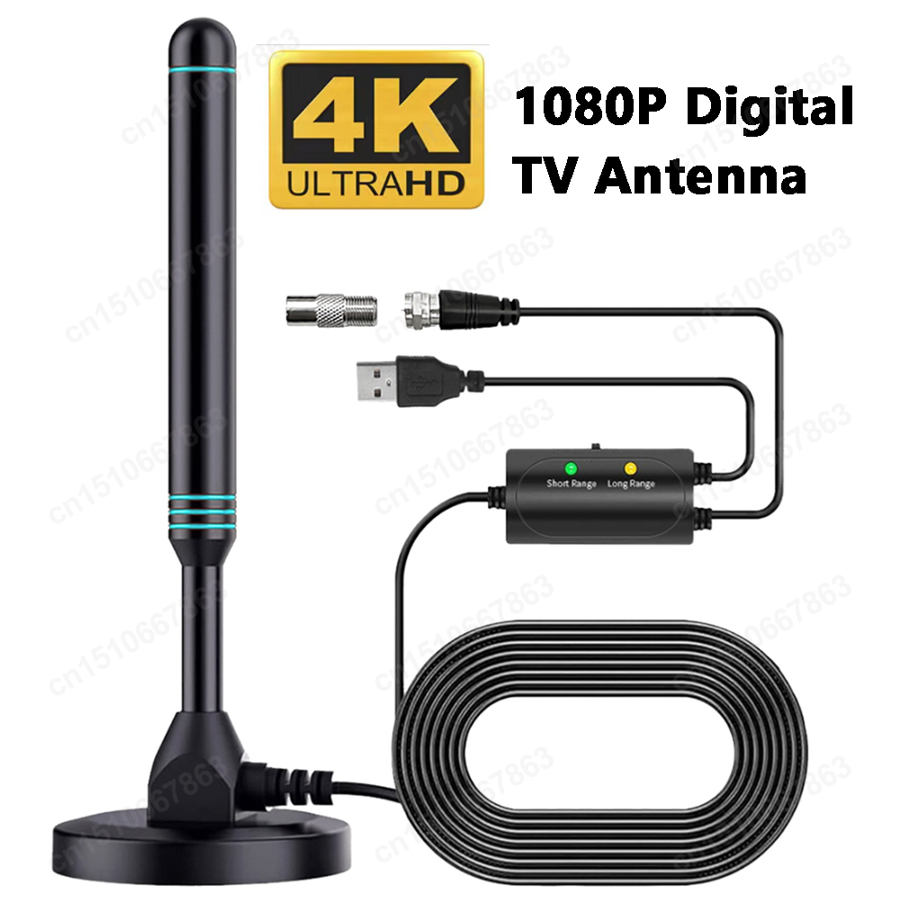 4K/1080P HD Digital TV Antenna with Signal Amplifier 480+ Miles Indoor Outdoor Antenna Magnetic Base VHF UHF Digital HD Aerial