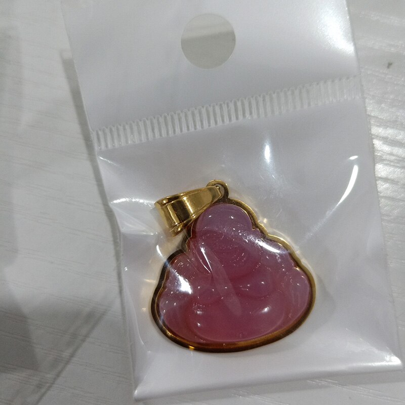 Pingente maitreya de resina, colar feminino com corrente de ouro de aço inoxidável, joia de buda, 2020: Pink pendant