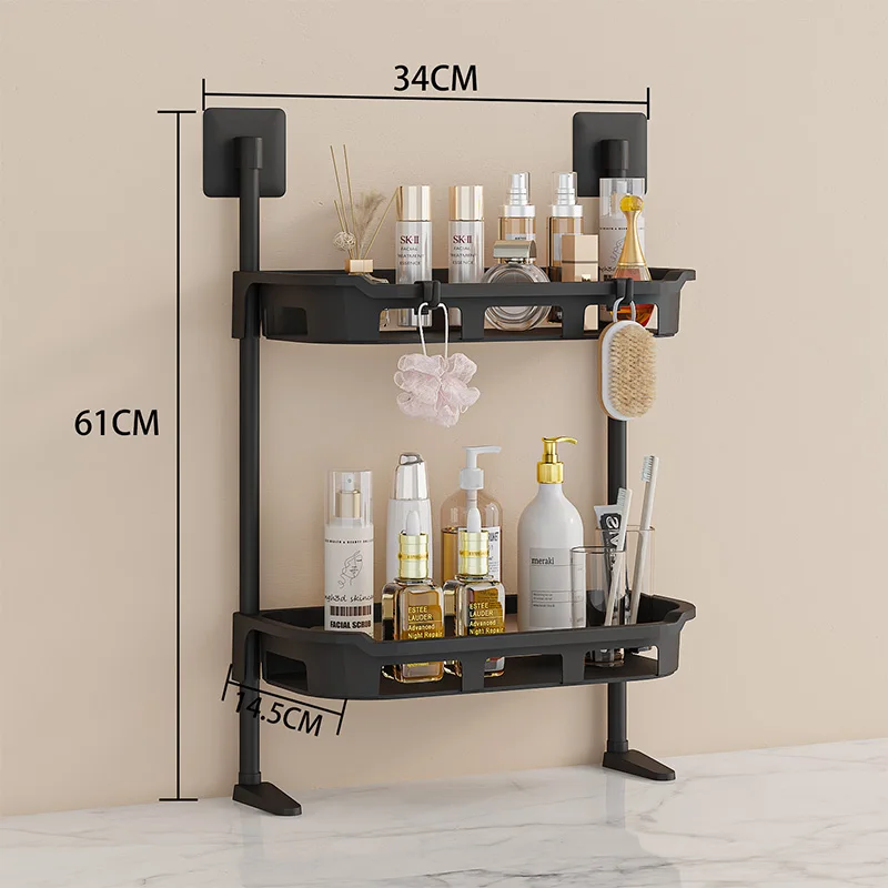 Support mural de salle de bain, panier suspendu à Double couche, support multifonctionnel en plastique, accessoires de salle de bains: Gris clair