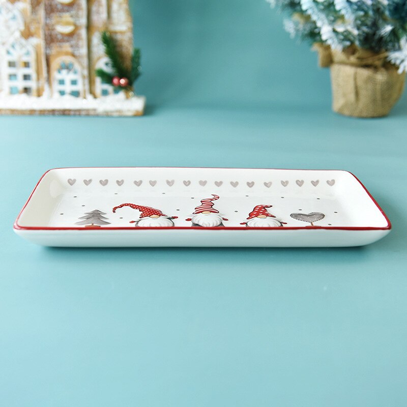 Nordic rectangular Christmas ceramic flat plate kitchen tableware embossed shallow plate western steak plate