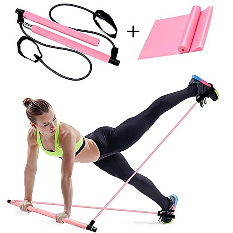 Pilates bar kit med modstandsbånd fod loop yoga pilates træningsstok til træning i hjemmet gym pilates