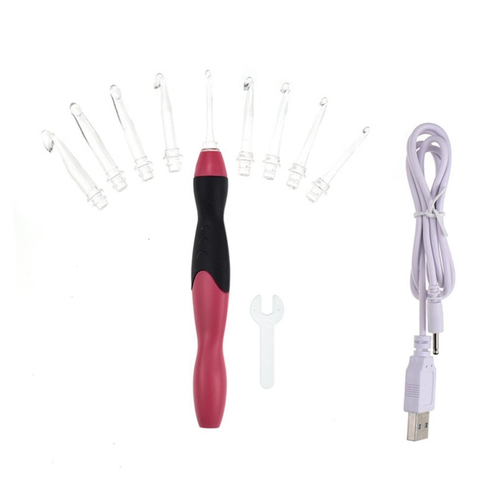 USB Charging LED Glow Crochet Hook With Led 9 Sizes Hooks Emergency Lighting Knitting Needles Replaceable Top Hook Sewing Tools