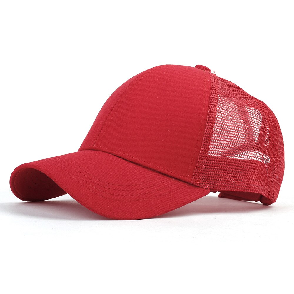 Sommer åndbar hestehale baseball cap kvinder udendørs justerbar ren farve rodet bun snapback mesh hat sport afslappet sol hatte: 8