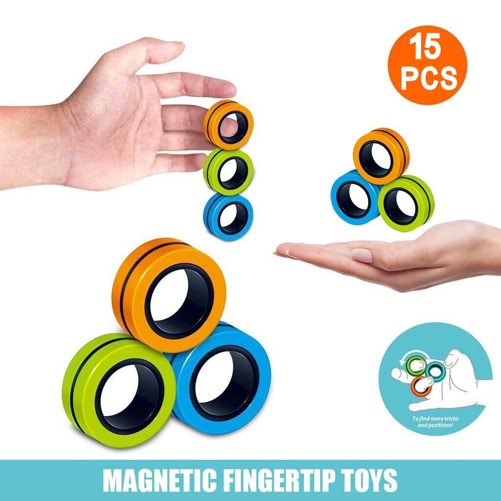 Funny Fidget Spinner Magnetic Bracelet Ring Unzip Toy Magic Ring Props Tools Anti Stress Figet Toys Stress Child Toys Relief#gm: 15PC