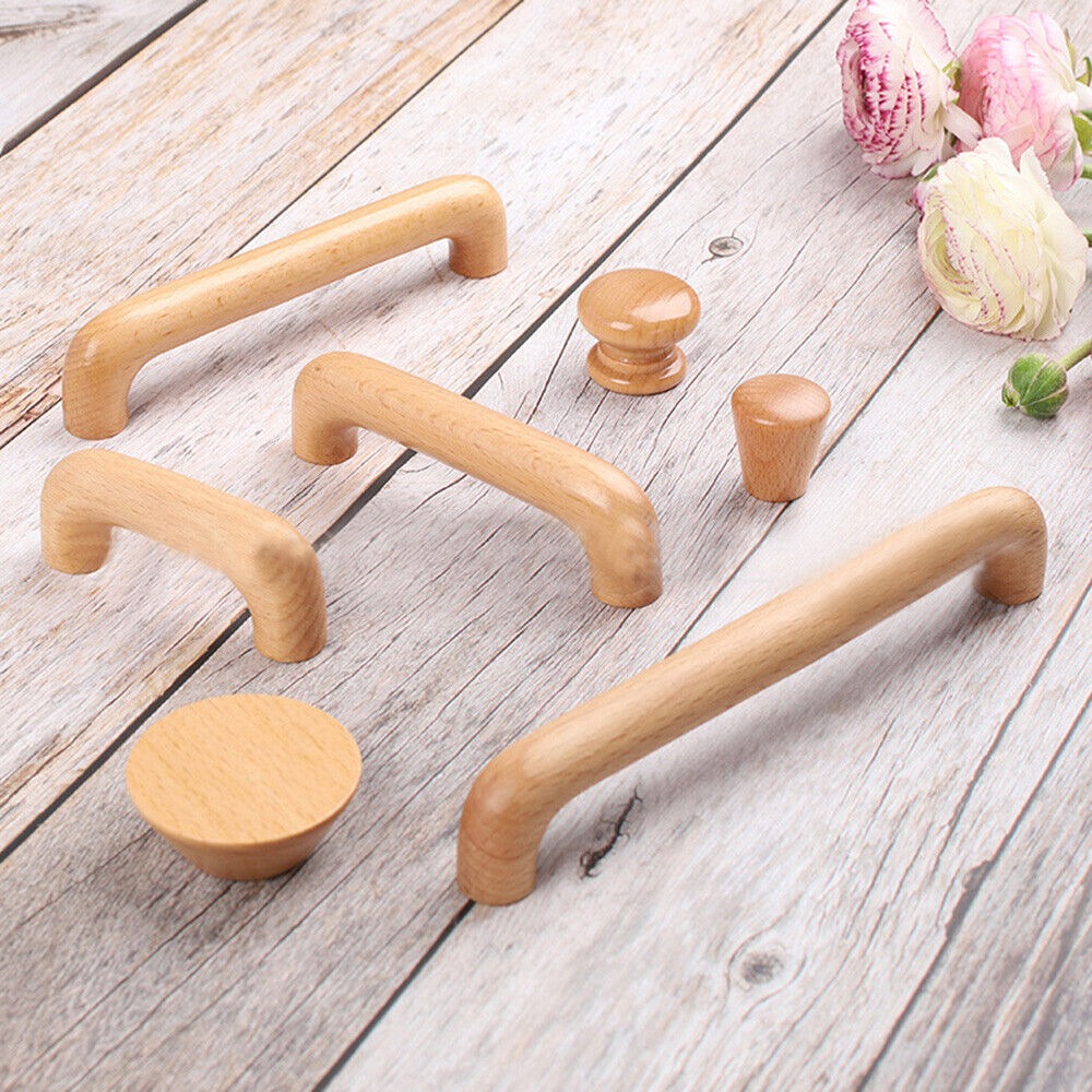 Manija de madera para muebles, pomo de cajón, tirador de puerta de armario, orificio simple/doble, herrajes duraderos para el hogar