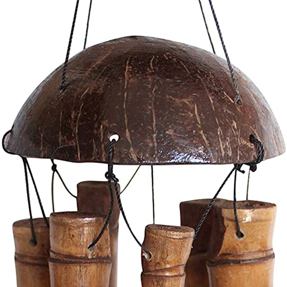 Bamboo Wind Chimes Coconut Pendant Handwork Fair Trade Wind Chime Outdoor by Long Garden Hanging Decoration
