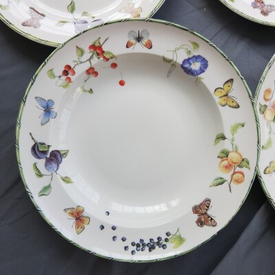 Berry Bloem Vlinder Keramische Servies Serviesje Porselein Westerse Schaaltje Woondecoratie Huwelijksgeschenken: 8 inch soup plate