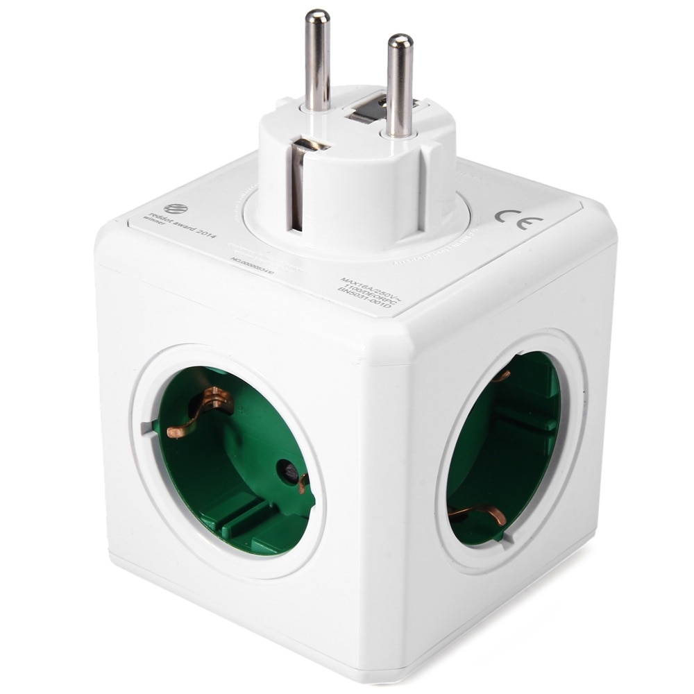Allocacoc PowerCube Socket - 5 Outlets - 16A 250V - Overload Protection - Green